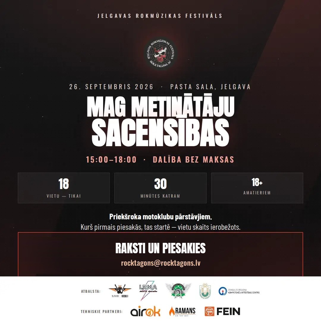 MAG metinātāju sacensības ROCKTAGONS 26 festivālā 26.09.2026. Pasta salā Jelgavā