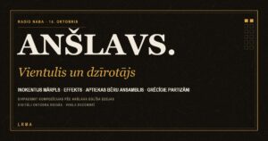 LRMA vizualizācija: albuma „Anšlavs. Vientulis un dzīrotājs” pieteikums ar izpildītāju uzskaitījumu.